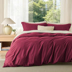 Bedsure Duvet Cover Queen Size - Soft Double Brushed Bedding Set for Kids & Adults, Zipper Closure, 3 Pieces, Includes 1 Duvet Cover (90"x90") & 2 Pillow Shams, NO Comforter, Burgundy Red