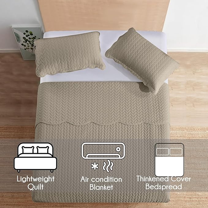 IR Imperial Rooms Queen Quilt Bedding Set Size (90" x 96") + 2 Pillow Shams (20" x 26"+ 2") - 3 Pcs All Season Lightweight Reversible Microfiber Coverlet Embossed Quilt Bedspread (Beige)