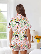 Ekouaer Womens Silk Pajama Sets Button Up Satin Pjs Short Sleeve 2 Piece Pj Sets Cute Lounge Sets with Chest Pocket