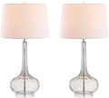 JONATHAN Y 28.5" Smoke Gray Glass Teardrop LED Table Lamp Set of 2 for Living Room Bedroom Nightstand, White Linen Shade Modern Transitional Bedside Desk Lamp (JYL1079D-SET2)