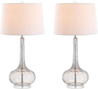 JONATHAN Y 28.5" Smoke Gray Glass Teardrop LED Table Lamp Set of 2 for Living Room Bedroom Nightstand, White Linen Shade Modern Transitional Bedside Desk Lamp (JYL1079D-SET2)