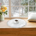 15.7 Inch Mini Small Fur Rug Round, White Plush Fluffy Mini Sheepskin Rug Circle for Chair Dorm Small Fuzzy Round Carpet for Nail Desk 1.3Ft Size Fit for Photo Props Background