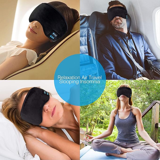 Sleep Headphones Bluetooth Eye Mask, Joseche Wireless Bluetooth 5.2 Headphones Music Travel Sleeping Headphones Handsfree Sleeping Mask with Built-in Speakers Microphone Washable