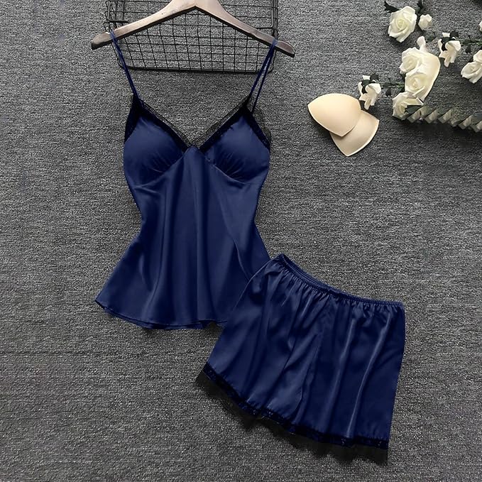 Women's 4pcs Silk Satin Pajamas Set Floral Lace Trim Dress with Robe Lounge Sleepwear Nightdress Novelty Loungewear