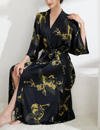 Aensso Long Soft Lightweight Silky Kimonos Robes for Women, Luxury Japanese Floral Womens Kimono Robe