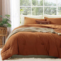 WRENSONGE Queen Comforter Set - 3 Pieces Prewashed Burnt Orange Comforter Soft Lightweight for All Seasons, Fluffy Down Alternative Comforter Queen Size with 2 Pillow Shams