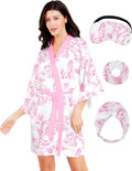 EPLAZA Silk Robes for Women Satin Robe Short Sexy Print Flower Kimono Loungewear Wedding Bridal Party
