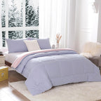 COTTEBED Reversible Ultra-Soft Warm King Size Comforter Set, California Cal King Down Comforter Cozy Fully Breathable Bedding 1 Down Alternative Quilt and 2 Pillowsham Winter Pink and Purple