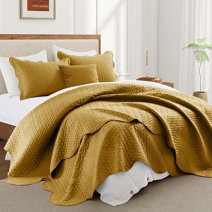 IR Imperial Rooms Twin Quilt Bedding Set (68” x 86”) - Bulk Pack of 10 Wholesale for Hotels, Guest Bedroom & Airbnbs - Lightweight Microfiber Reversible Embossed Quilts Bedspreads (Ochre)