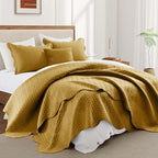 IR Imperial Rooms Twin Quilt Bedding Set Size (68” x 86”) + 1 Pillow Shams (20” x 26” + 2”) - 2 Pcs All Season Lightweight Reversible Microfiber Coverlet Embossed Quilt Bedspread (Ochre)