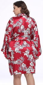Women's Plus Size Satin Kimono Robes Short Silk Bathrobe Bridesmaid Wedding Party Nightgown Sleepwear