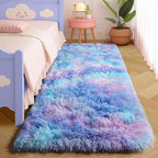 Amdrebio Purple Rainbow 2x6 Runner Area Rugs for Bedroom Girls Room Decor, Colorful Bedside Mermaid Stitch Frozen Kids Rugs for Playroom Nursery Dorm, Fluffy Furry Cute Kawaii Carpet for Baby Toddler