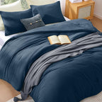 WRENSONGE Full Size Comforter Sets - 3 Pieces Serenity Blue Comforter Prewashed Soft Lightweight for All Seasons, Fluffy Down Alternative Comforter Full Size with 2 Pillow Shams