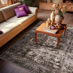 CRYPTOLITE Area Rugs for Living Room, 5x7 Washable Vintage Faux Wool Throw Bedroom Rug, Low Pile & Non-Slip Indoor Floor Carpet for Dining Room, Home Office, Kids Room, Bedside (Brown)