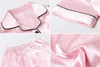 Umeyda Women & Girls Pajamas Set, Soft Satin Lightweight Silk Button-Down Top with Shorts 2 Piece PJS for Mom Boys Kids Gifts