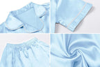 Umeyda Women & Girls Pajamas Set, Soft Satin Lightweight Silk Button-Down Top with Shorts 2 Piece PJS for Mom Boys Kids Gifts