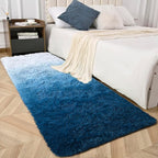 Navy Blue Area Rugs for Bedroom Living Room, 2x6 Feet Fluffy Bedside Rugs, Cute Carpet Rug for Kids Room Nursery, Furry Gradient Rugs for Girls Boys Dorm Room Home Decor