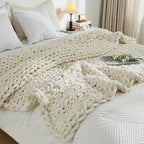 YAAPSU Chunky Knit Throw Blanket for Couch, 51"x63",100% Hand Knitted Thick Cable Knit with Cozy Jumbo Chenille Yarn, Soft Large Rope Knot Crochet Blankets for Sofa Bed Living Room Décor,Vintage White