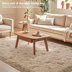 Beige Rugs for Bedroom 6x9 ft - Ultra Soft Faux Fur Area Rug - Plush Non-Slip Shaggy Carpet for Living Room, Cozy Fluffy Rug for Kids Boys Girls Dorm Nursery Room, High Pile Floor Carpet