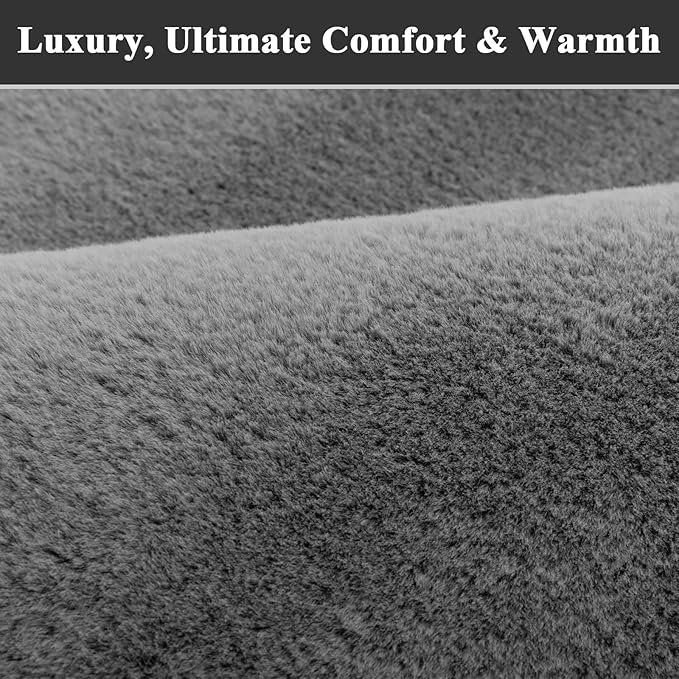SHACOS Silky Soft Faux Rabbit Fur Area Rug 5'x7' Non Slip Washable Padded Throw Rugs Fluffy Cozy Indoor Modern Carpet for Living Room Bedroom Dining Room Kids Room Dorm Home Decor, Grey