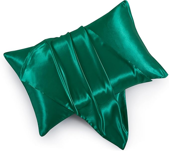 Satin Pillowcases with Zipper （20x26）,Standard Size Pillowcases Set of 2, Blackish Green Silk Pillowcase for Hair and Skin