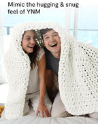 YnM Chunky Throw Blanket, Medium-Weight, Hand Knitted with Chenielle Yarn, Skin Friendly, Ventilated and Breathable, Machine Washable, Home Décor Piece for Couch, Sofa and Bed (White, 80x87 Inch)