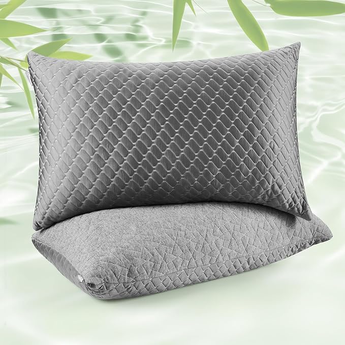 WOLKI Queen Size Pillows Set of 2 Shredded Memory Foam Pillows 2 Pack, Adjustable Firm Pillow for Side Sleepers, Back, Stomach, Hot Sleepers (20x30)