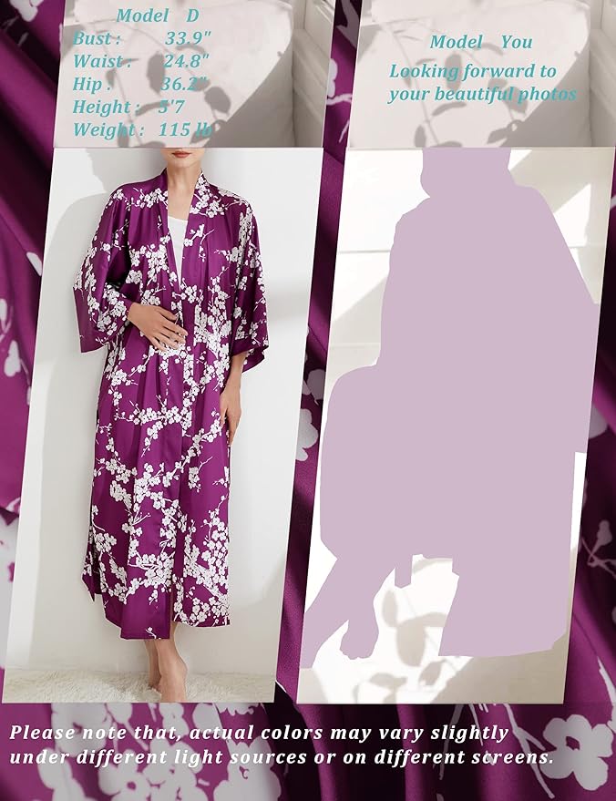 Aensso Long Soft Lightweight Silky Kimonos Robes for Women, Luxury Japanese Floral Womens Kimono Robe