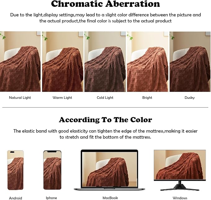 NEWCOSPLAY Super Soft Queen Blanket Coffee Premium Silky Flannel Fleece 3D Checkered Lightweight Bed Blanket All Season Use (Coffee Checkered, Queen(90"x90"))