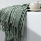 Chenille Throw Blanket for Couch with Tassels,60"X80" Soft Lightweight Knitted Boho Decorative Blankets for Bed and Sofa,Sage Green