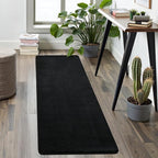 Softlife 2x6 Area Rug for Bedroom Living Room, Solid Black Non-Slip Fluffy Carpet with Soft Low Pile for Kids Boys Girls, Machine Washable Runner Rugs Fuzzy Aethetic Home Dorm Decor