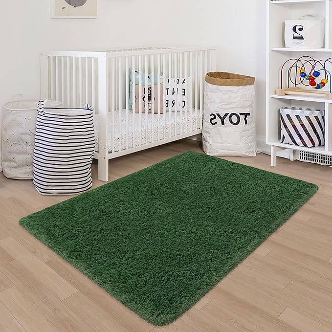 Fluffy Rugs for Bedroom Living Room 3x5 Green Shaggy Area Rug Soft Plush Fuzzy Fur Throw Carpets Kids Rug for Nursery Office Dorm Room Home Decor Aesthetic