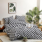 CLOTHKNOW Black White Plaid Queen Comforter Set Grid Bedding Comforter Sets Soft Checker Geometric Queen Comforter with 2 x Pillow Cases