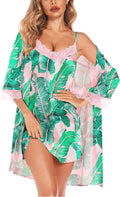 SWOMOG Women's Satin Robe Set 2 Piece Sexy Pajamas Sets Lace Cami Nightgown and Silk Robes Nightwear