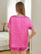 Silk Pajamas for Women Short Sleeve Satin 2 Piece Pj Set Soft V Neck Sleepwear Loungewear, S-XXL