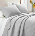 IR Imperial Rooms Twin Quilt Bedding Set Size (68” x 86”) + 1 Pillow Shams (20” x 26” + 2”) - 2 Pcs All Season Lightweight Reversible Microfiber Coverlet Floral Embossed Quilt Bedspread (Silver)