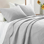 IR Imperial Rooms King Quilt Bedding Set Size (106" x 96") + 2 Pillow Shams (20" x 36"+ 2") - 3 Pcs All Season Lightweight Reversible Microfiber Coverlet Floral Embossed Quilt Bedspread (Silver)