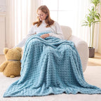 NEWCOSPLAY Super Soft Twin Blanket Blue Premium Silky Flannel Fleece 3D Waffle Checkered Lightweight Bed Blanket All Season Use (Blue, Twin(60"x80"))