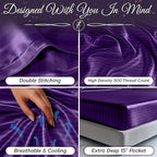 SLEEP SANCTUARY Satin Sheets Full Size – 4 Piece Luxury Silky Bed Set, Softer Than Silk, 15" Deep Pocket, Cooling & Wrinkle-Free, Moisture-Wicking & Breathable for Hair & Skin (Striped Purple)