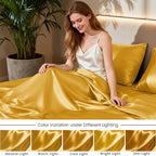 Love's cabin Satin King Sheet Sets - 4 Piece Gold Silky Sheets King Size Bed with Deep Pocket, Luxury Silk Feel King Size Satin Sheet Set (1 Flat Sheet,1 Fitted Sheet,2 Pillow Cases)