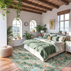 Lahome Chloe Insect Botanical Washable Rugs 8x10 Green Rug for Living Room, Boho Non Slip Rugs for Bedroom, Indoor Throw Dining Room Rug for Under Table Carpet for Home Office Playroom(Green,8x10)