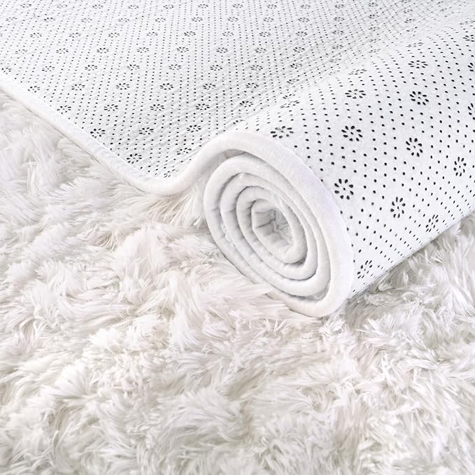 ISEAU Runner Rug for Bedroom, 2x6 Feet Shag Area Rug with Upgrade Non Slip, Fluffy Carpet Runner for Hallway, Fuzzy Soft Living Room Rugs for Kids Girls Bedroom Decor, Cream White