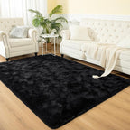 Softlife Area Rug for Living Room, Fluffy Shag Plush 5.3x7.6 Black Rugs for Bedroom Girls, Shaggy Soft Fuzzy Kids Large Carpet for Dorm Bedside Ultra Cozy Non-Slip Indoor Decor