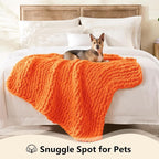 L'AGRATY Chunky Knit Blanket Throw: 30''x40'' Chenille Chunky Knitted Throw Blanket for Bed Couch - Handmade Thick Big Cable Knit Blankets - Large Crochet Rope Blankets for Home Decor(Orange)