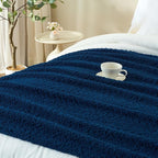 Throw Blanket for Couch, Navy Blue Luxury Knitted Throws 50"x60", Textured Blankets with Handmade Fringe Tassels for Bed Sofa Decorative, Chunky Soft Farmhouse Boho Home Decor