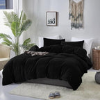 Luxlovery Velvet Plush Fluffy Flannel Bedding - Dark Black Minimalist Bedding - Solid Pale Black Blanket Quilts - Modern Heavyweight Winter Warm Comforter Set