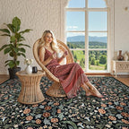Lahome Claude Floral 8x10 Black Rugs for Living Room, Soft Washable Large Area Rug for Bedroom Dining Room, Botanical Lightweight Stain-Resistant Boho Carpet for Guestroom Indoor