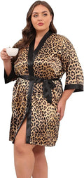 Women's Plus Size Satin Kimono Robes Short Silky Bathrobe Wedding Getting Ready Sleepwear Loungewear