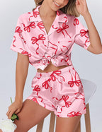 Ekouaer Womens Silk Satin Pajamas Set Animals Print Pjs Button Down Short Sleeve Lounge Set 2 Piece Sleepwear
