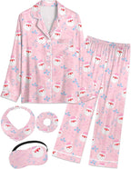 EPLAZA Kids Satin Pajamas Sets Girls Boys Button-Down Silky Pajamas Sleepwear with Hairband Eye Mask Hair Tie